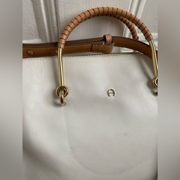 Etienne Aigner Leather Agnes Satchel Shoulder Bag White Tan Snake Black … - Picture 5 of 12